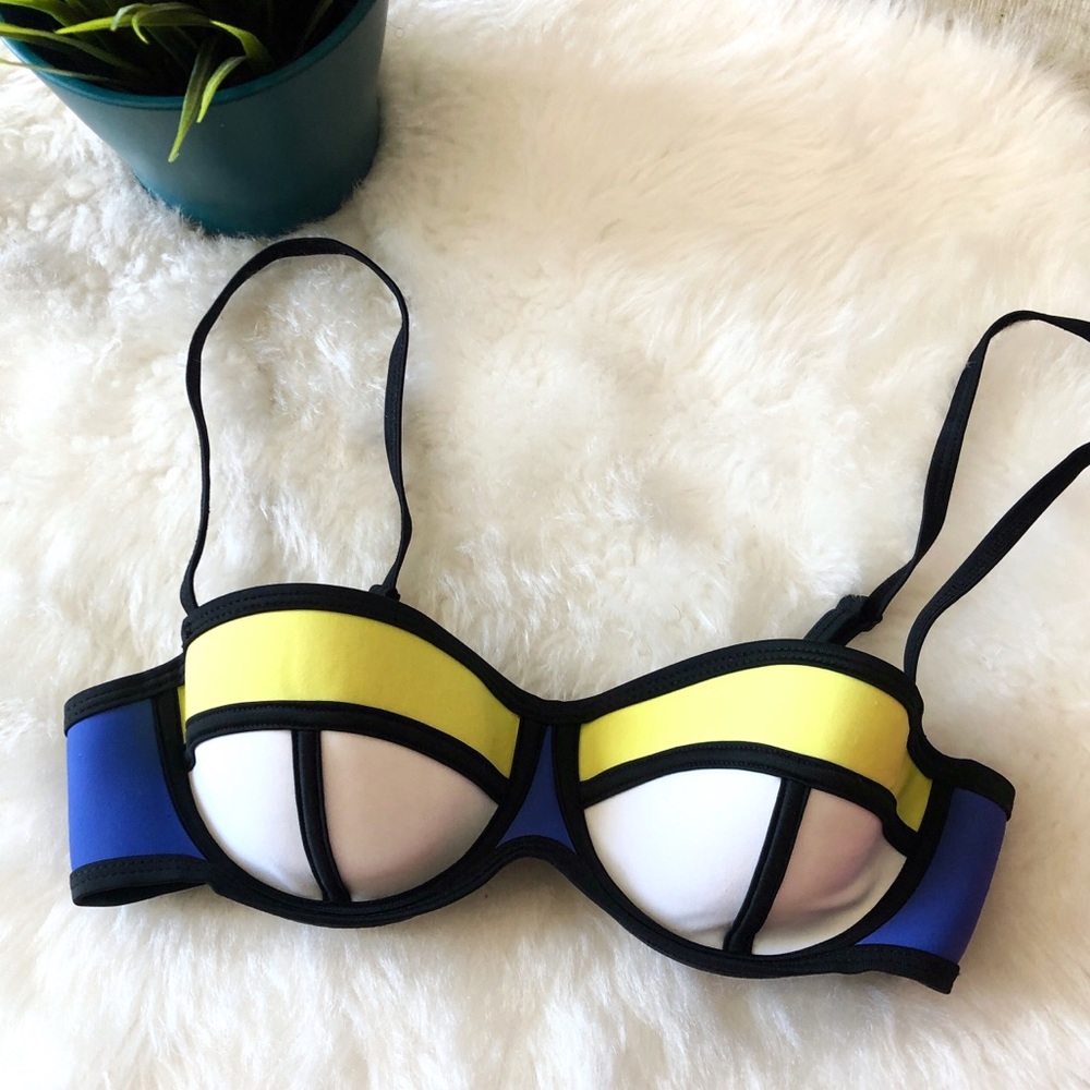 TRIANGL Color Block Blue Yellow Bikini Top - Sz S